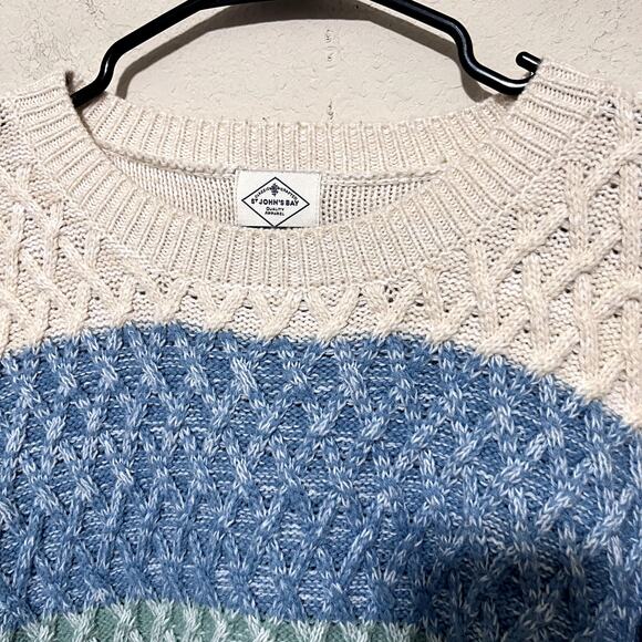 Y2K Cable Knit Sweater Colorblock Oversized Pulllover soft knit Pastel sz L - Picture 2 of 7